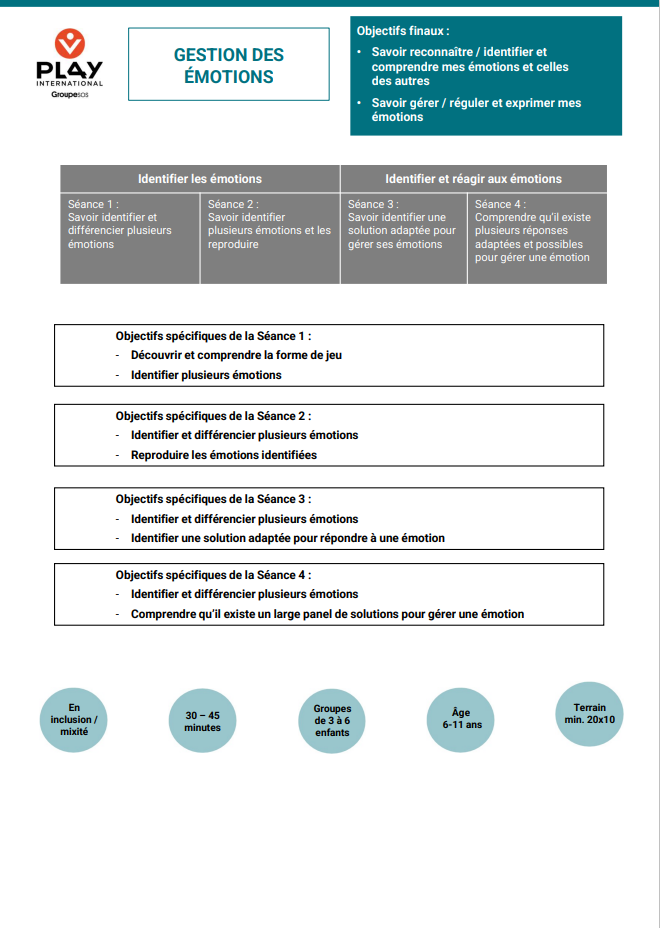 gestion des émotions - objectifs des séances