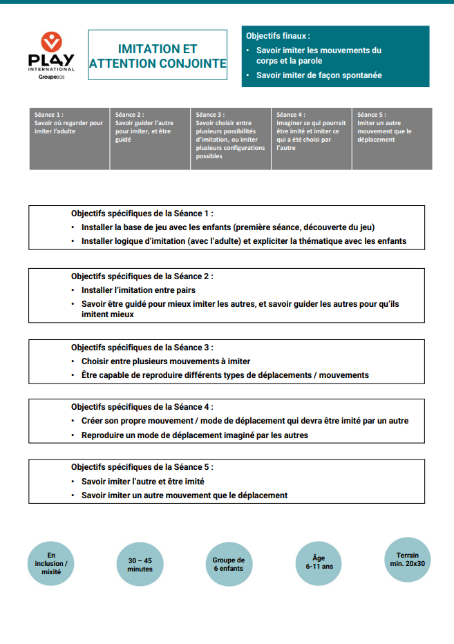 imitation et attention conjointe - objectifs des séances